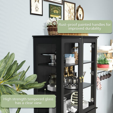 ARTPOWER 72" Freestanding Kitchen Pantry Storage Sideboard, Classical Tall Cabinet with Glass Door and Adjustable Shelves for Kitchen, Livingroom and ARTPOWER