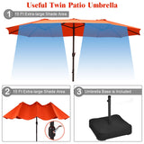 Tangkula 15 Ft Patio Double Sided Umbrella with Base, Extra Large Market Outdoor Twin Table Umbrella with Crank Handle Tangkula