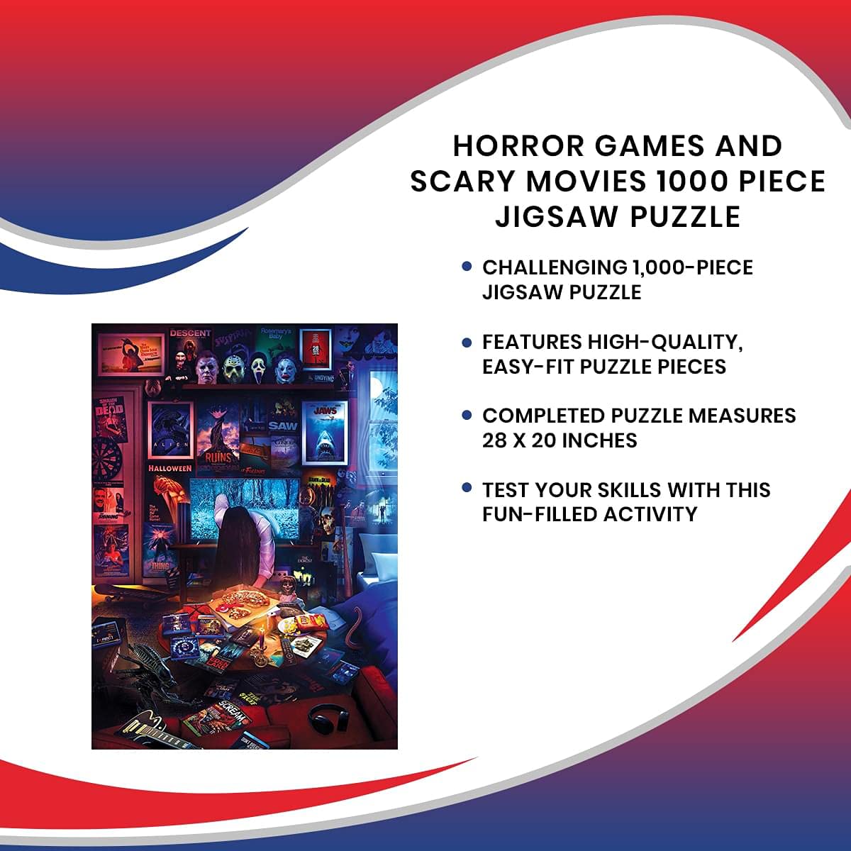 House of Horrors and Scary Movies 1000 Piece Jigsaw Puzzle by Rachid Lotf | Interactive Brain Teaser Board Game for Adults, Educational Toys & Games | 28 x 20 Inches Toynk