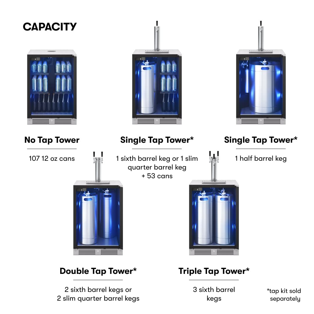 Zephyr Presrv™ 24" Stainless Steel Kegerator & Beverage Cooler - Indoor Refrigerator, Cellar Freestanding Fridge and Keg Beer Cooler - Compatible with Multiple Keg Configurations