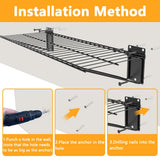 BELLO YON Wall Shelf 24'' x 11'' Garage Wall Mounted Storage Shelves, Heavy Duty Metal Wire Wall Shelving Storage Rack for Garage, Office, Basement, Max Load 90lb,Black, 2-Pack BELLO YON