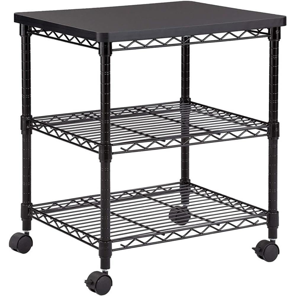 Safco Desk Side Wire Machine Stand with Wheels, 3 Tier, 200 lbs Capacity, Black Steel Frame & Multifunctional Utility Shelves. Perfect for Home, Office, Classroom & Garage Safco