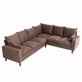Panana 6 Seats Linen Fabric Large SECTIONAL Corner Sofa Settee - Sofa for Living Room-Left/Right-Hand Side Sofas, Brown Panana