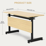 Conference Room Table,55.1" W x 23.6" D x 29.5" H Folding Modern Meeting and Office Table,Wood Conference Table with Wheels, for Training Seminar Classroom Table (4) Goakwwuz