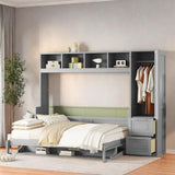 SOFTSEA Queen Size Horizontal Murphy Bed, Queen Murphy Bed with Desk Wardrobe Storage Shelf, Queen Hideaway Wall Bed with Drawers Space-Saving for Guest Room Bedroom or Office, Gray SOFTSEA