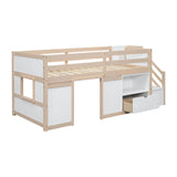 Bellemave Twin Size Low loft Bed for Kids,Wood Loft Beds,Modern Farmhouse Twin loft Bed,Loft Bed with Desk and Storage, No Box Spring Needed,for Kids, Cream White and Natural Bellemave
