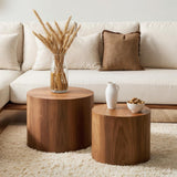 Nesting Coffee Table Set of 2, Modern Round Coffee Table with Non-Slip Feet, Walnut Wooden Circle Accent Tables for Small Spaces Living Room Bedroom Balcony Office Drum Side Table (Walnut) ivoros