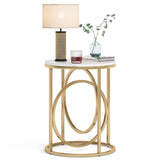 Tribesigns Gold Side Table with Marble Top, 20" Wide End Table, Modern Sofa Table w/O-Shaped Metal Base, Round Gold Accent Table, Narrow Nightstand for Bedroom, Living Room, Small Spaces Tribesigns