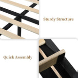 HOMBCK Queen Bed Frame, Upholstered Bed Frame with Diamond Headboard and Footboard, Black Queen Bed Frame with Velvet Vertical Channel Tufted Headboard, No Box Spring Needed, Easy Assembly, Black HOMBCK