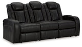 Signature Design by Ashley Caveman Den Modern Faux Leather Power Reclining Sofa with Adjustable Headrest, Drop Down Table, Electrical Outlets and LED Reading Lights, Black Signature Design by Ashley