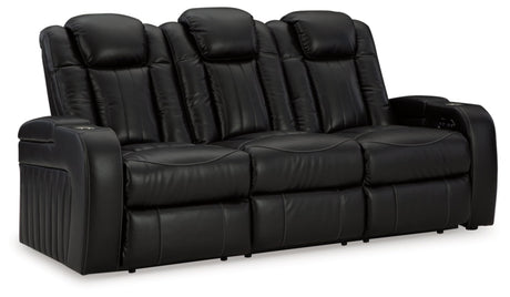 Signature Design by Ashley Caveman Den Modern Faux Leather Power Reclining Sofa with Adjustable Headrest, Drop Down Table, Electrical Outlets and LED Reading Lights, Black Signature Design by Ashley