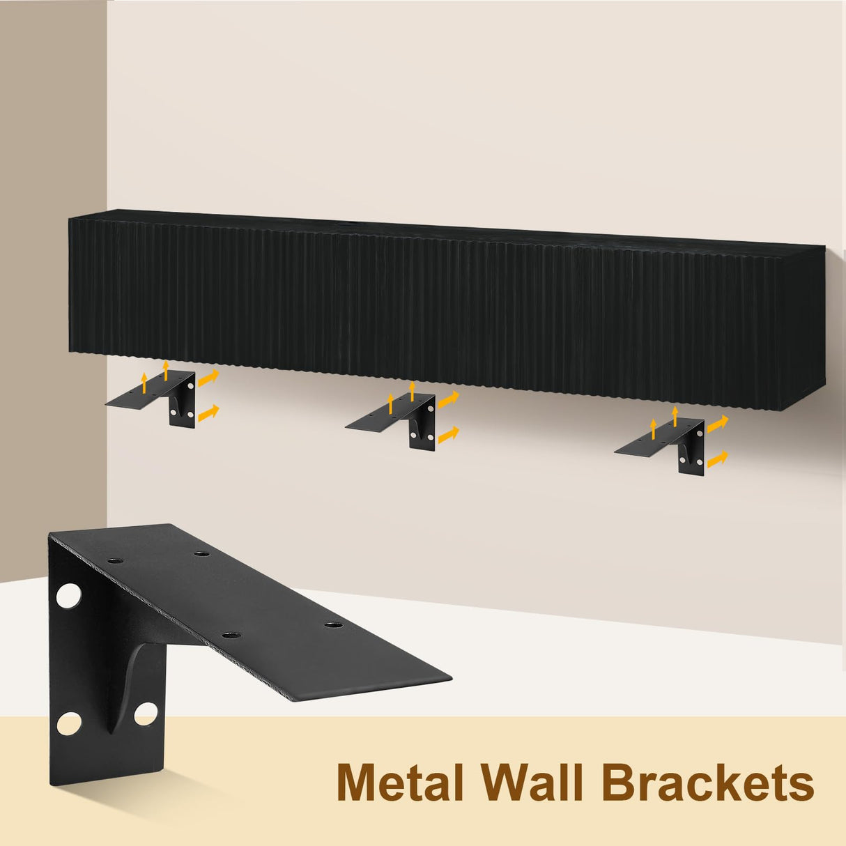 ZYBT Floating TV Stand, Modern Wall Mount Entertainment Center TV Shelf, 70.7" Media Console Under TV Storage Cabinet with Fluted Doors, TV Consoles for Living Room, Floating Cabinet for Wall (Black) ZYBT