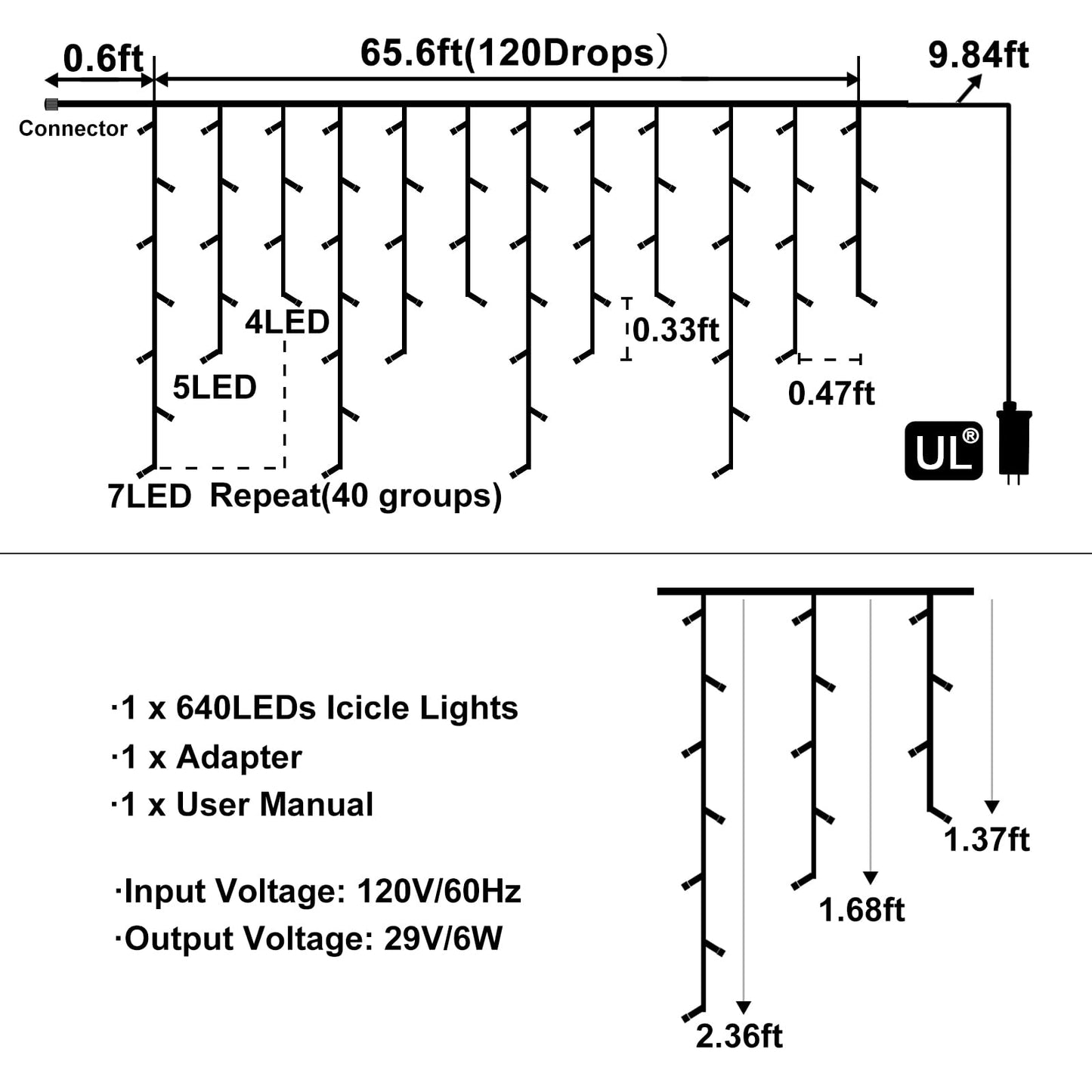 Warm White Christmas Lights Outdoor, 66ft 640 LED Icicle Lights for Outside House with Connectable Clear Wire 8 Modes Timer, Plug in Waterproof for Home Holiday Eaves Yard Party Room Indoor Decoration