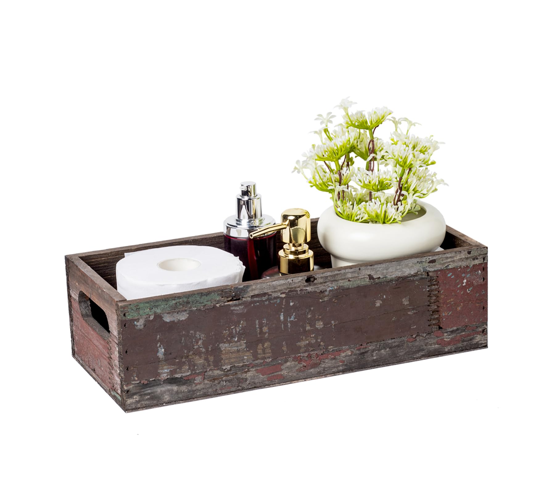 TIMRIS Farmhouse Distressed Wooden Storage Box, Rustic Bathroom Decor Box, Decorative Toilet Tank Basket Nice Butt, Solid Reclaimed Wood Organizer Box with Handles (Random) - WoodArtSupply