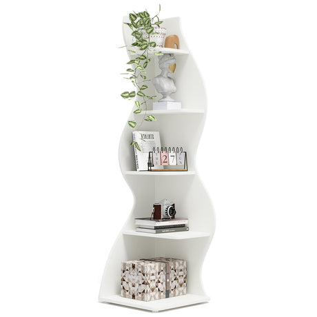 Tribesigns Corner Shelf, Modern 5-Tier Wall Corner Bookshelf, Stylish Corner Small Bookcase Storage Rack Plant Stand with Unique Shape for Living Room, Home Office (White, 1PC) Tribesigns