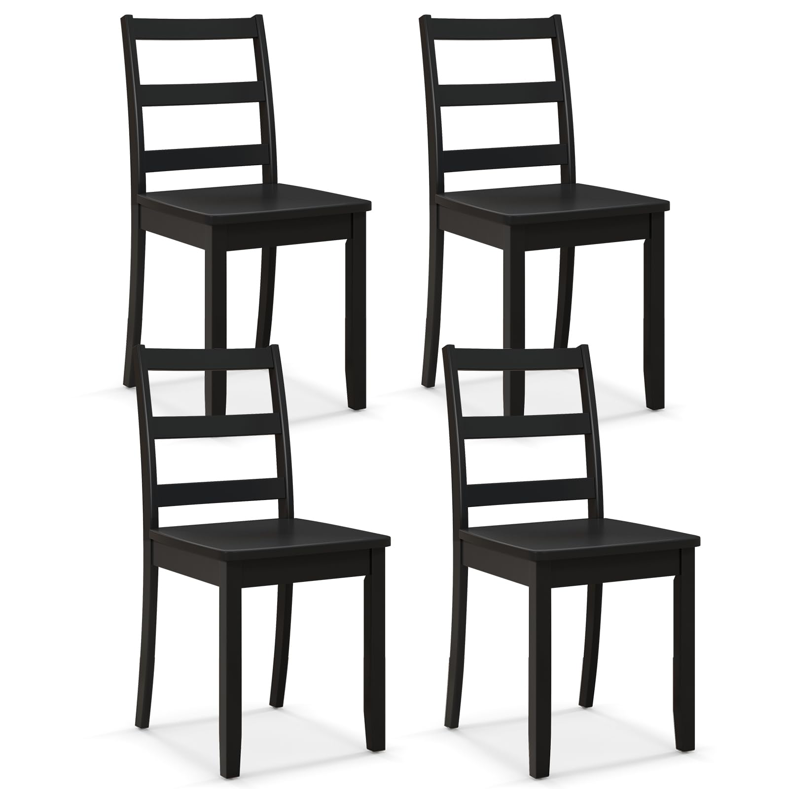 Giantex Wood Dining Chairs Set of 4 Black- Wooden Armless Kitchen Chairs with Solid Rubber Wood Legs, Non-Slip Foot Pads, Max Load 400 Lbs, Farmhouse Style High Ladder Back Wooden Dining Room - WoodArtSupply