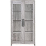 BOWERY HILL Traditional Glass Front 2 Door Wood Curio Display Cabinet in Grey Driftwood BOWERY HILL