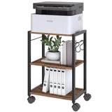 MAHANCRIS Printer Stand, 3-Tier Under Desk Printer Cart with Storage Shelf, Heavy Duty Printer Table with Wheels for Home and Office, Printer Shelf with 2 Hooks, Small Spaces, Rustic Brown PTHR4001Z MAHANCRIS