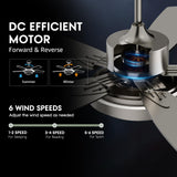 52 Inch Nickel Ceiling Fans with Lights and Remote Control for Bedroom, Modern Ceiling Fan with Quiet Reversible DC Motor, 3CCT, Dimmable, LED for Living Room, Patio, Indoor and Outdoor Fanbliss