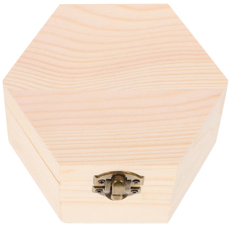 Cabilock Plain Unfinished Box, Hexagon Unpainted Wooden Jewelry Box Container, Wood DIY Storage Chest Treasure Case with Locking Clasp for Crafts, Art, Hobbies, Projects Cabilock