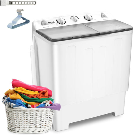 Erivess Compact Mini Twin Tub 32 lbs Washing Machine with Drying Rack& 10 Hangers, 20 lbs Washer Mini Compact Laundry Machine and 12 lbs Spinner, Convenient and Efficient for Dorms, Apartment Erivess