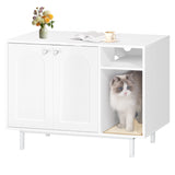 Hzuaneri Cat Litter Box Enclosure Enclosed, Hidden Litter Box Cabinet Furniture with Storage, Wooden Indoor Cat House Large, Modern End Table for Living Room Entryway, White CB01513W Hzuaneri
