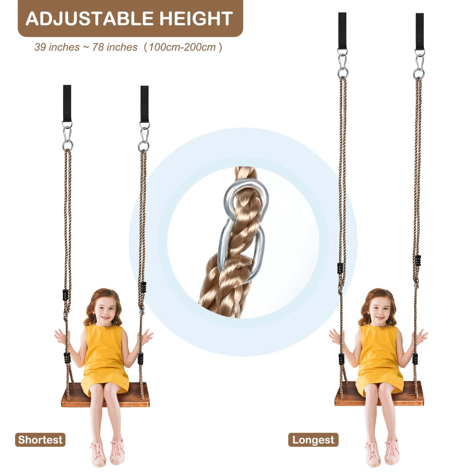 Wood Tree Swing Seat, Wooden Swing Set for Children Adult Kids, 16.54 * 7.5 * 1Inch, Adjustable Rope Swings for Yard Indoor Outdoor Backyard Garden Playground, Max Load 440lbs - WoodArtSupply