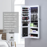 GISSAR Full Length Mirror Jewelry Cabinet, 6 LEDs Jewelry Armoire Wall Mounted Over The Door Hanging, Jewelry Organizer Display Storage Furniture with Lights Locker Mirrored Cabinet, White GISSAR