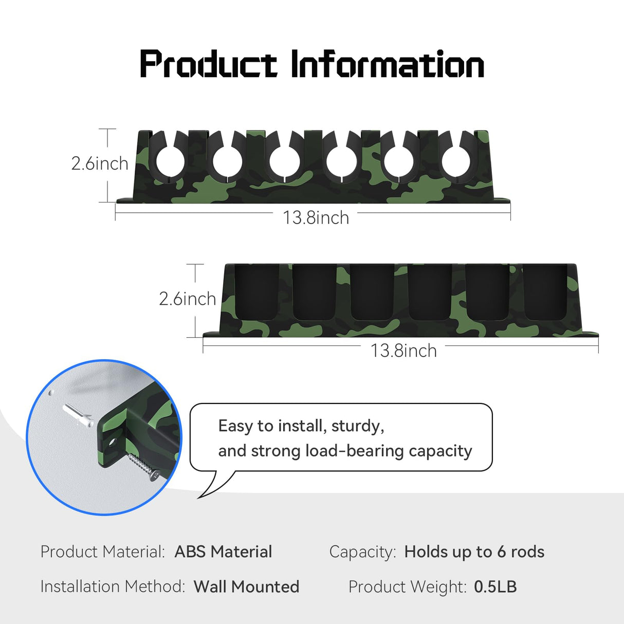 Tcakelox Fishing Rod Holder for Garage Fishing Pole Holders Fishing Rod Rack Vertical Wall-Mounted for Garage Stores 6 Rods or Combos Fits Most Rod Diameters (Vertical Black, 1 Pair) Tcakelox