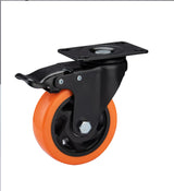 Casters, 4" Caster Wheels，Casters Set of 8 Heavy Duty - ASRINIEY Orange Polyurethane Castors, Top Plate Swivel Wheels, 8-Pack Industrial Casters with Brake, Locking Casters for Furniture and Workbench ASRINIEY
