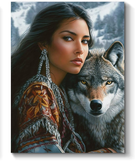 American Native Indian Woman and Wolf Paint by Numbers Kit for Adults, 16"x20" Canvas Painting Kit for Beginners, Modern Aesthetic DIY Paint by Number on Canvas for Home Wall Decor 85 Generic