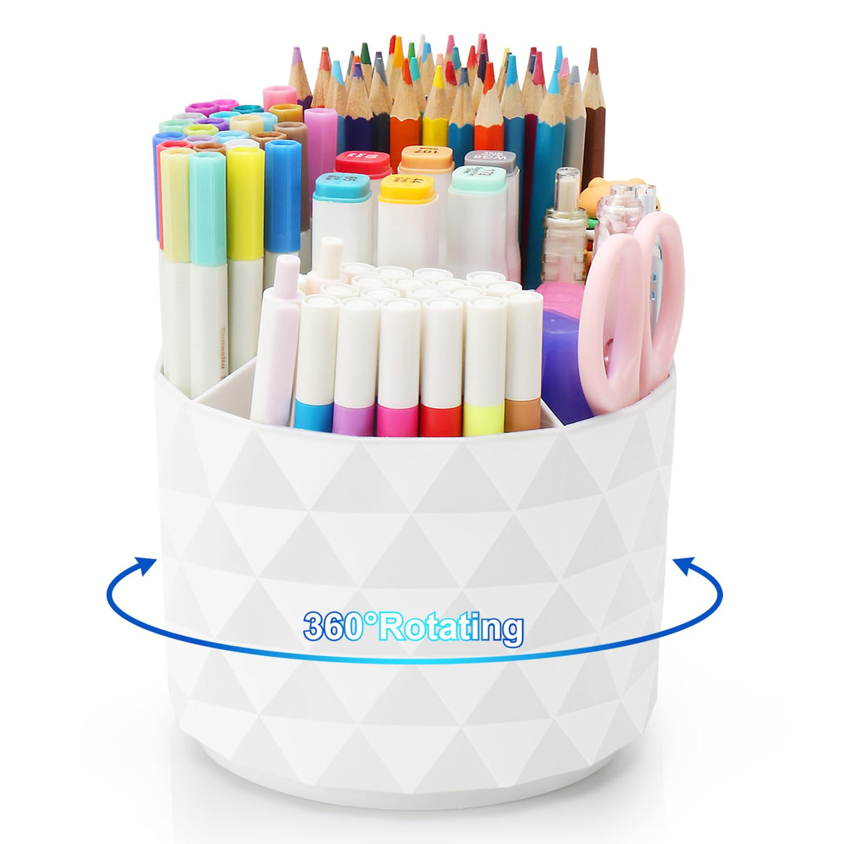 Nuozme Desk Organizer, 360-Degree Rotating Pencil Pen Holders For Desk, Diamond Pattern Pen Organizer With 5 Compartments, Cute Desk Accessories Decor For Office, School,Home,Art Supply (White) Nuozme