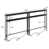 ELYKEN 2 Pack 5.9" Narrow 2-Tier Console Sofa Table with LED Strip Light, 5.9" Dx39.4”Wx39.4”H Long Behind Couch Table with Charge Station, Skinny Table with 6.5’ Extension Cord, Black ELYKEN