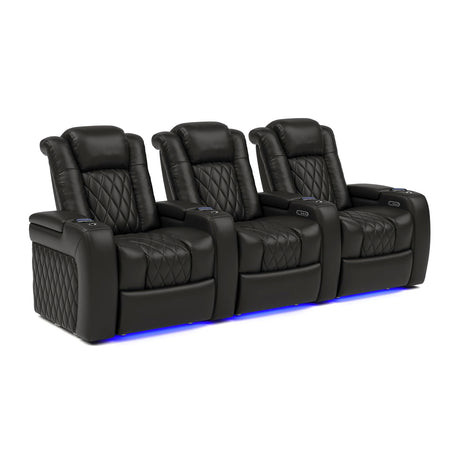 Valencia Tuscany Home Theater Seat - Nappa Leather Power Recliner with Cool Gel Memory Foam, USB-C/USB-A Charging, RGB LED Lights, Adjustable Lumbar & Headrest (Row of 3, Black) VALENCIA THEATER SEATING