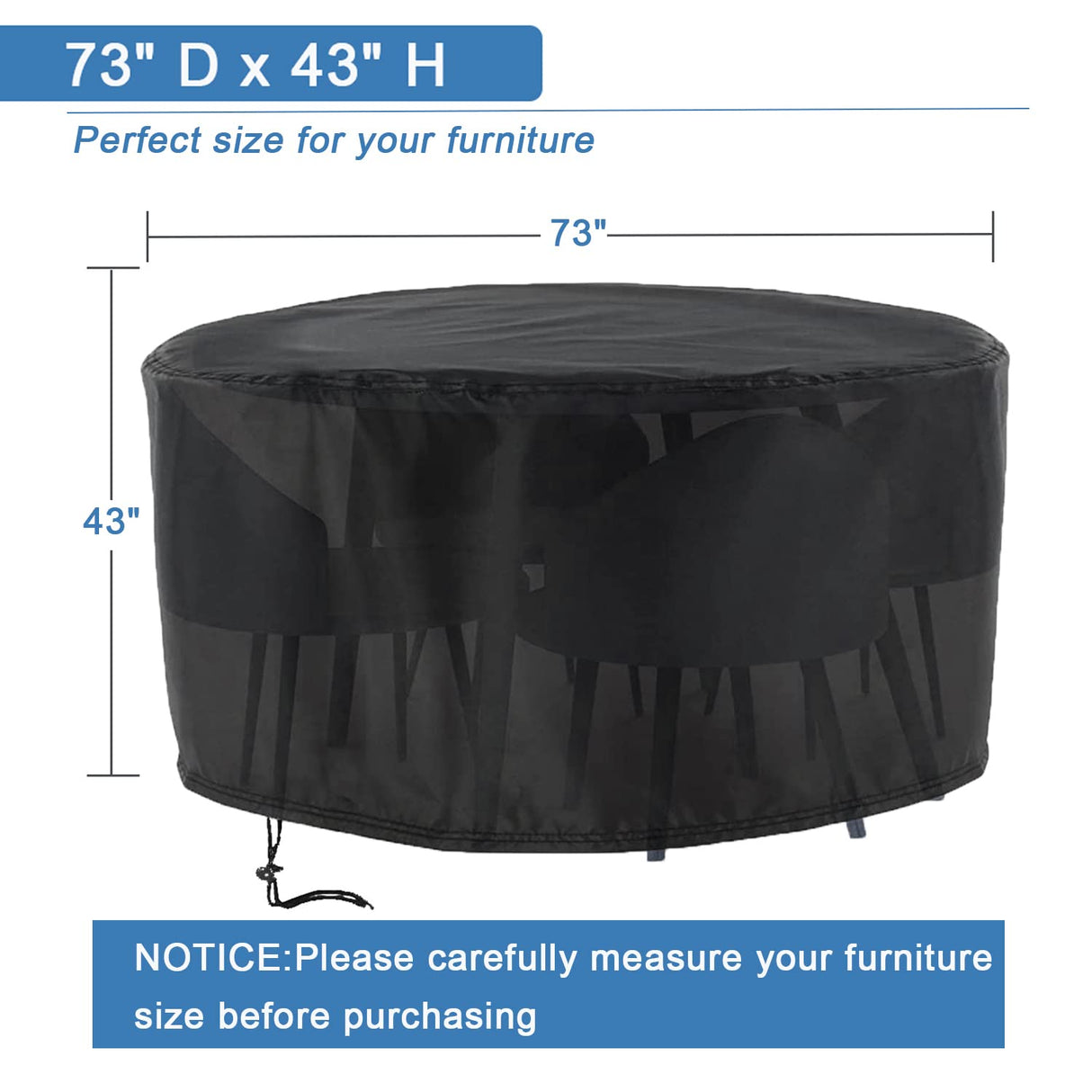 Rilime Patio Furniture Set Cover Round, Waterproof Round Patio Table Cover Outdoor Furniture Covers for Patio Furniture(73" D x 43" H) Rilime