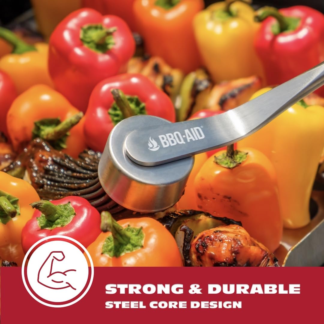 BBQ-AID Basting Brush - For Marinating, Glazing, Seasoning - Bbq Silicone Brush Cooking, Baster for Cooking Brush - Premium Wood Handle, Stainless Steel Core and Silicone Bristles for Easy Cleaning BBQ-Aid