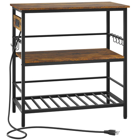 IBUYKE Kitchen Island with Storage, Bakers Rack with Power Outlet,Microwave Stand with Large Worktop,Rolling Bar Cart for Home, Outdoor, Kitchen,Rustic Brown and Black TMJ029H IBUYKE