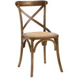 Modway Gear Rustic Modern Farmhouse Elm Wood Rattan Dining Chair in Walnut Modway