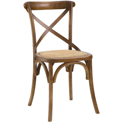 Modway Gear Rustic Modern Farmhouse Elm Wood Rattan Dining Chair in Walnut - WoodArtSupply