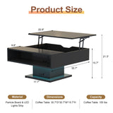 HedoAjim 30.7" Lift Top Coffee Table with Storage, Square Black Coffee Table for Living Room, Led Coffee Table with Large Hidden Storage, Wood Living Room Table Center Table for Dining Reception Room HedoAjim