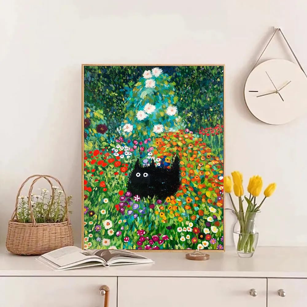 DIY Diamond Painting Art Kit for Adults, 5D Diamond Painting Kits, Diamond Painting Kit, Diamond Art - Flowers and Black Cats, Cat Diamond Painting,Home Wall Decoration [11.8x15.7 inches] ARPADAMO