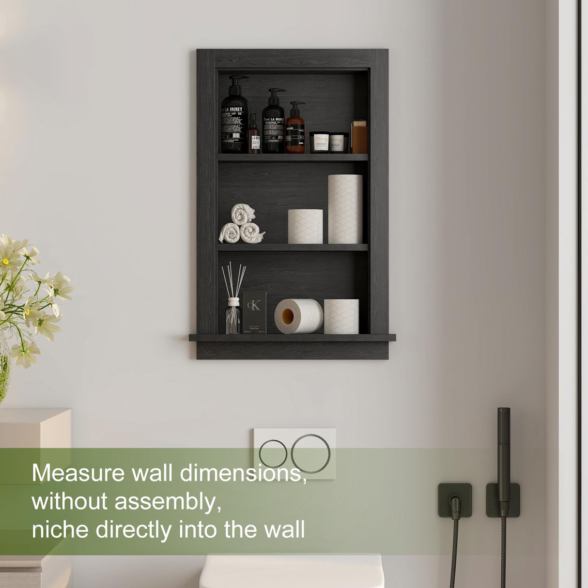 Mepplzian Recessed Medicine Cabinet,14x24 in Wall Bathroom Cabinet with Storage,Bathroom Niche for Shower Wall for Bedroom/Hallway,Black Shower Wall Niche Insert for Drywall,MDF Mepplzian