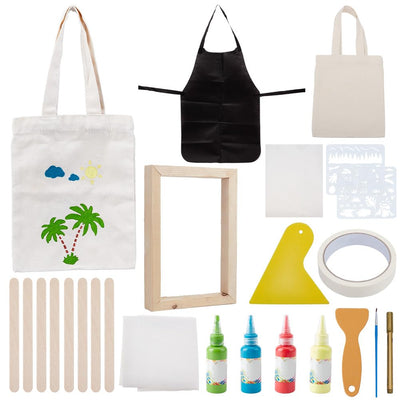 WEBEEDY DIY Screen Printing Kit Beach Theme Screenprinting Kit Includes Wood Silk Screen Printing Frame,Beach Stencils and Tools Screen Printing Starter Kit with Instruction for Adults Beginner,21 PCS