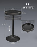 Height Adjustable Round Bar Table with Storage - VASAGLE EKHO Collection in Ebony Black and Ink Black VASAGLE