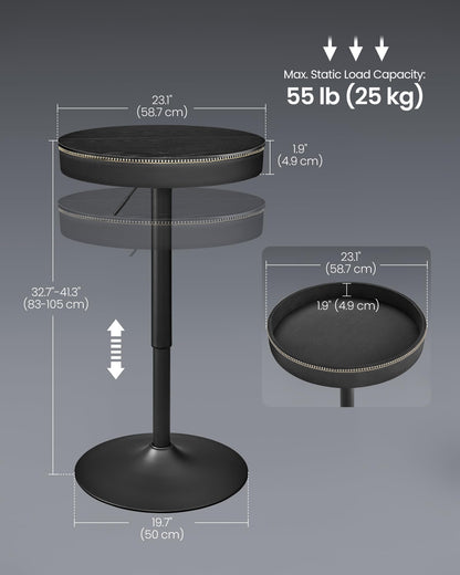 Height Adjustable Round Bar Table with Storage - VASAGLE EKHO Collection in Ebony Black and Ink Black - WoodArtSupply