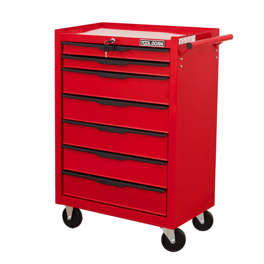 7-Drawer Rolling Tool Chest Cabinet, Large Capacity Metal Tool Box with Wheels and Keyed Locking, Roll Around Storage Organizer Tool Cart for Garage, Warehouse, Work Shop - Red - WoodArtSupply