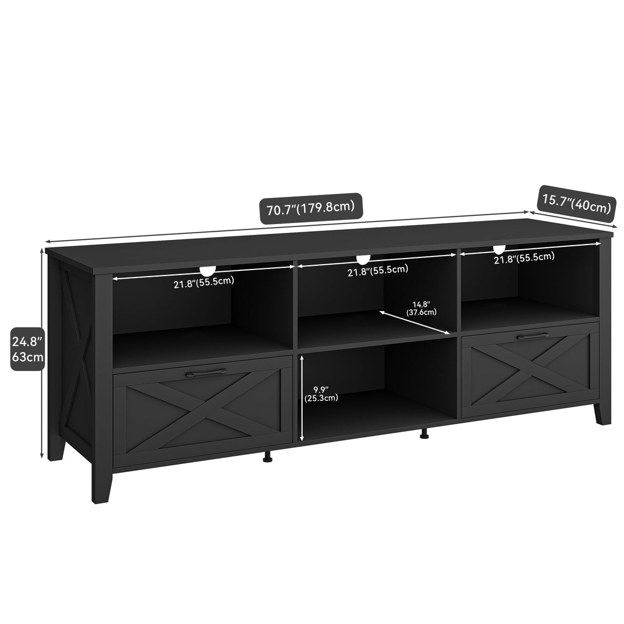 YITAHOME 70 Inch Farmhouse TV Stand, LED Light Entertainment Center Accommodates TVs up to 80 Inches, Media TV Console with Storage Compartments and Customizable Divider for Living Room (Black) YITAHOME