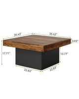 LITTLE TREE Square Coffee Table with LED Lights, 35-inch Living Room Tables, Modern Coffee Tables for Living Room, Brown and Black Wooden Center Table Cocktail Table for Home LITTLE TREE
