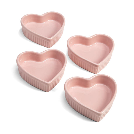 Paris Hilton Heart Shaped Ramekin Set, Mini Ceramic Ramekins, Oven Safe Baking Dishes, Dishwasher Safe, Stoneware Made without PFOA, 4-Piece Set, Pink Paris Hilton