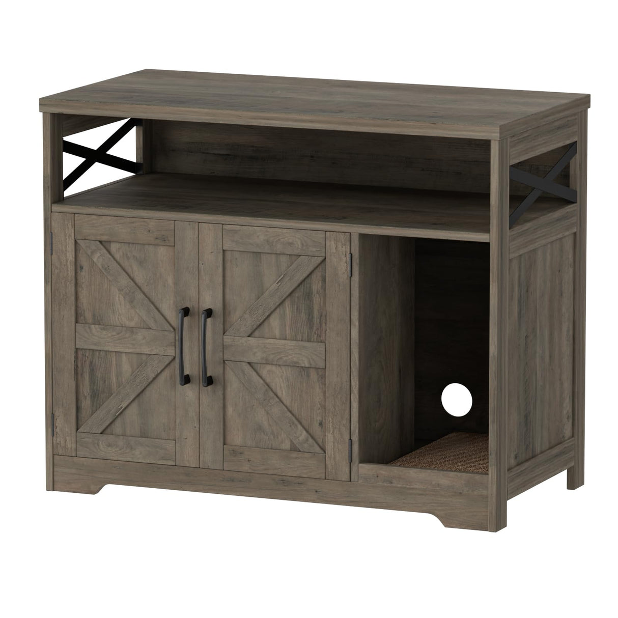 Halitaa Cat Litter Box Enclosure,Hidden Litter Box Furniture Cat Washroom with Cat Scratch Pad,Farmhouse Indoor Cat House End Table,Grey Halitaa